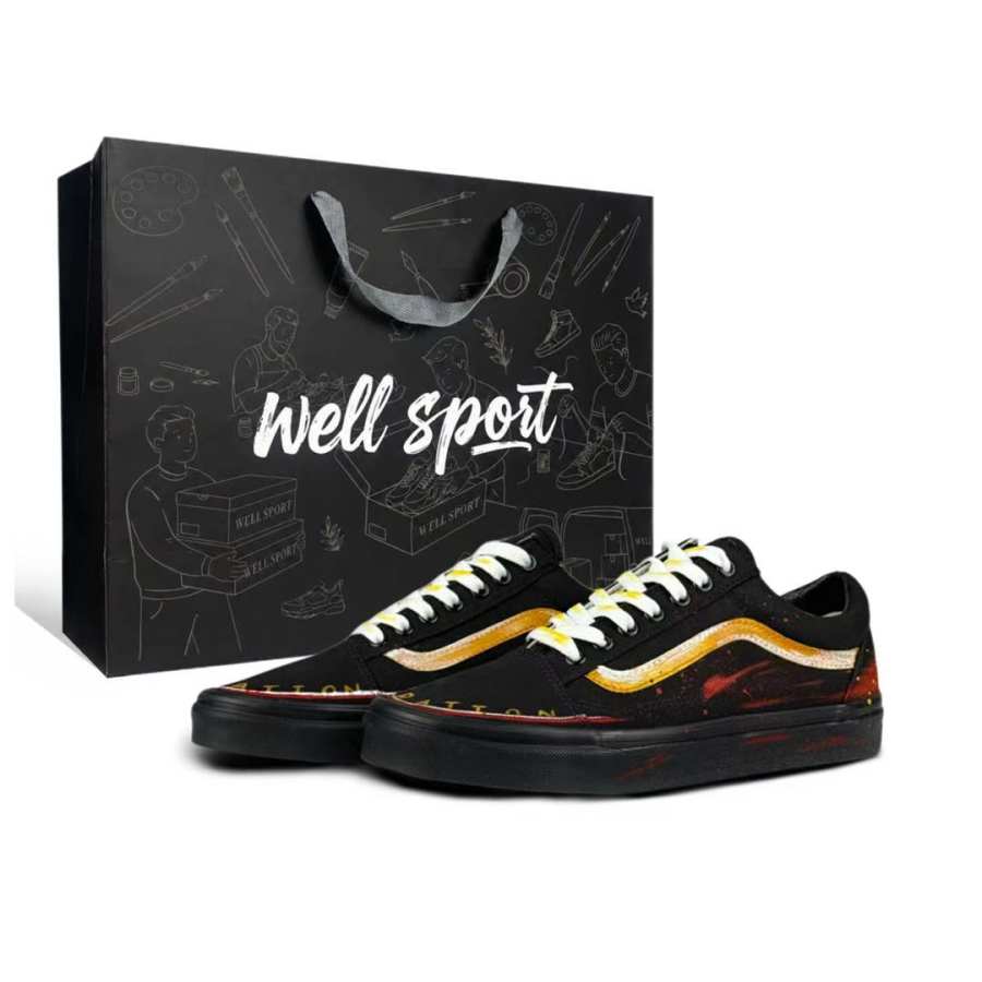 Vans Old Skool Red Coast Fabric Hand Drawn Abrasion Resistant Abrasion Resistant Low top Skateboard Shoes Men's Black