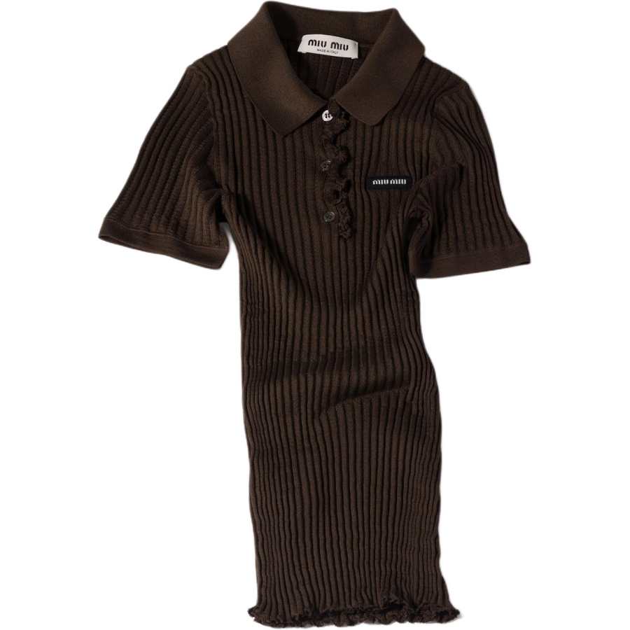 MIU MIU Knitwear Women's Brown Polo Collar Moderate Straight Fit