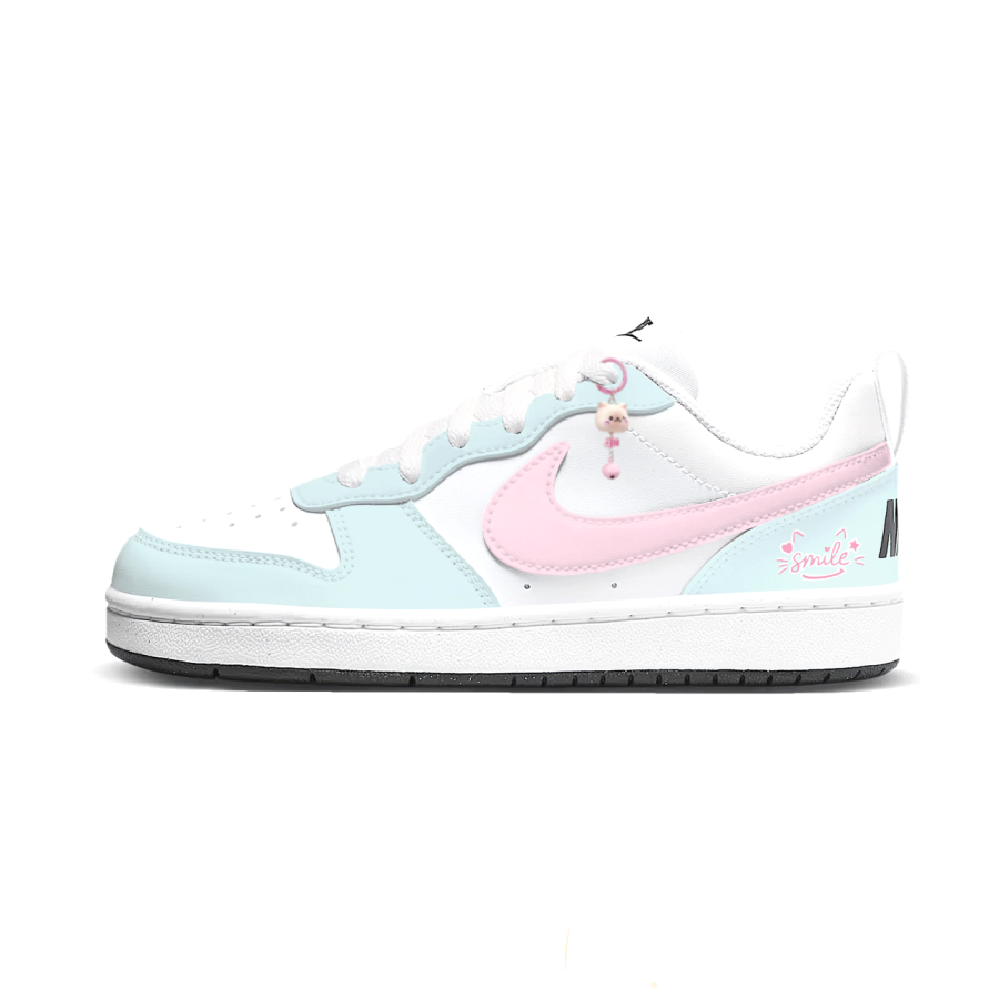 Nike Nike Court Borough Smile Pink Kitten Synthetic Leather Low top Kids' Skateboarding Shoes Blue Pink Teenagers