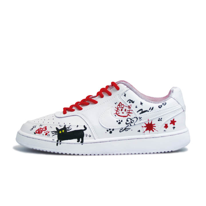 Nike Nike Court Vision 1 Hand Drawn Graffiti Lightweight Breathable Low top Skateboard Shoes Unisex Red Black White