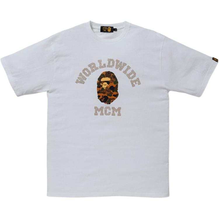 A BATHING APE Bape X Mcm Rhinestone College Tee