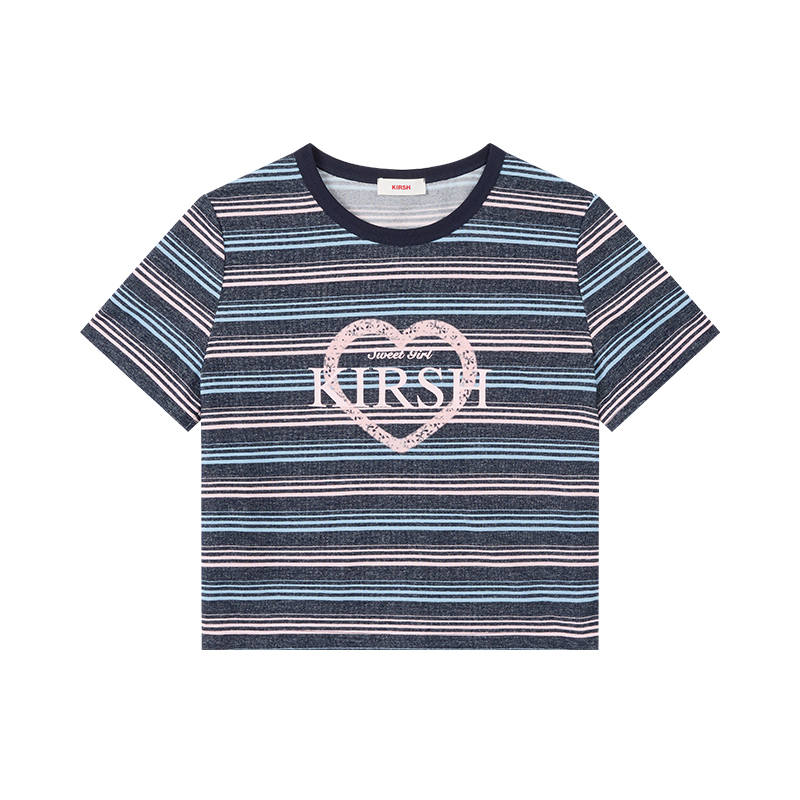 Kirsh T Shirts Women's Pink Blue Stripes Crew Neck Moderate