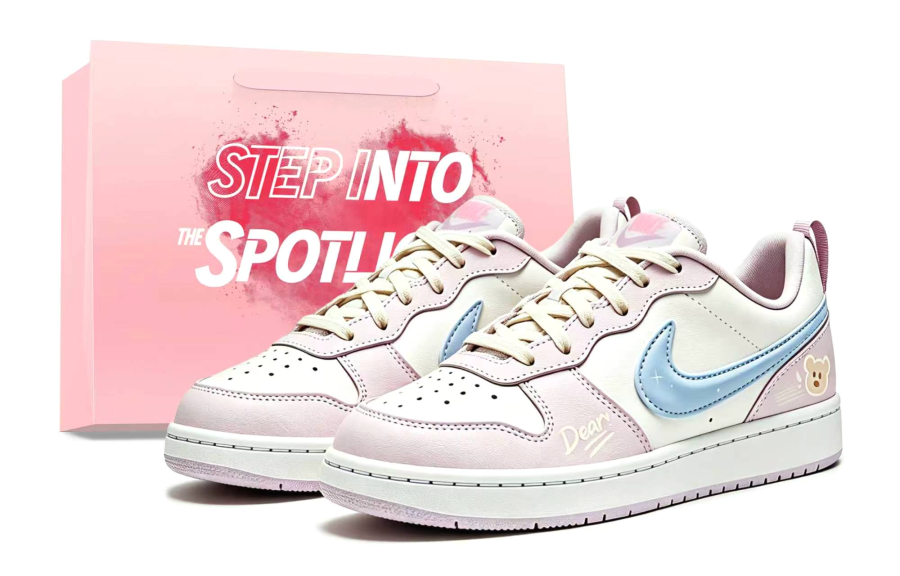 Nike Nike Court Borough Sweet Pink Bear Leather Low top Kids' Skateboarding Shoes Blue Pink Teenagers