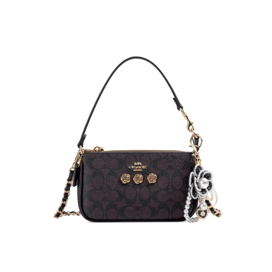 COACH Nolita Artificial Leather Shoulder Bag Small Women's Gold & Walnut Wood & Black