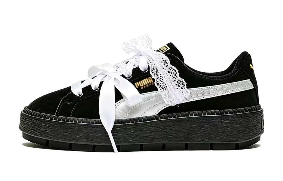 PUMA Platform Trace Cushioning Height Increasing Abrasion Resistant Low top Skateboard Shoes Women's Black White