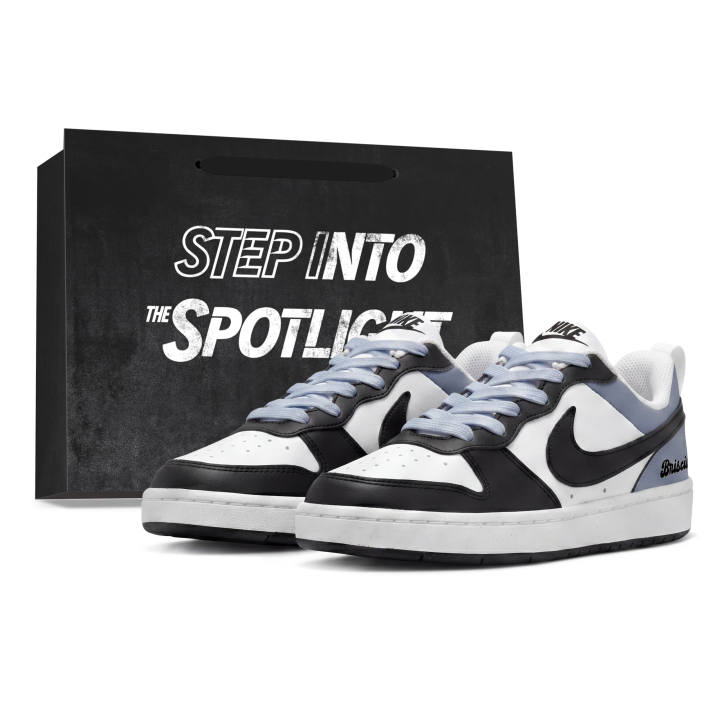 Nike Nike Court Borough Biu Blue Sea Leather Abrasion Resistant Low top Skateboard Shoes Unisex Black Blue GS