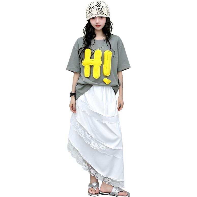 TNTX Kids Two Piece Skirt Sets Crew Neck Thin Long Skirt Non Stretch