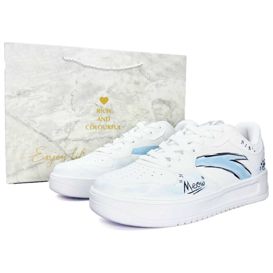 Anta Easy Synthetic Leather Abrasion Resistant Lightweight Low top Skateboard Shoes Unisex Blue White