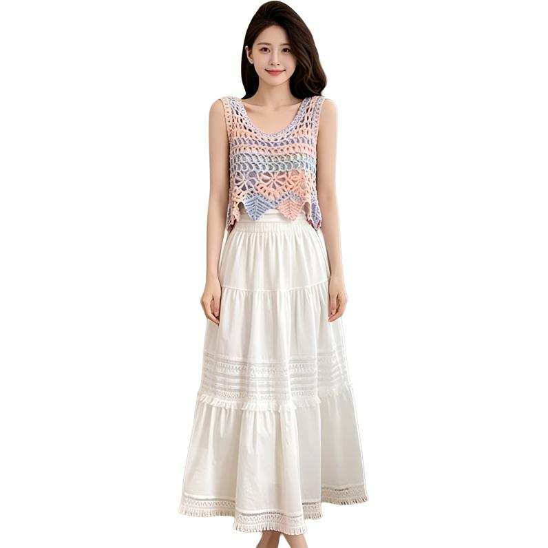 SIXUSICHOU Two Piece Skirt Sets Women's Camisole Thin Midi Skirt