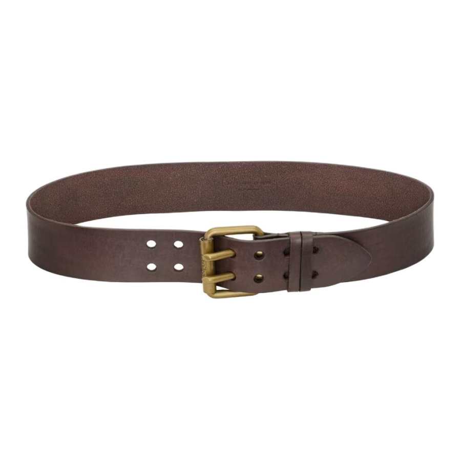 SAINT LAURENT Brass Calfskin Leather Belts Unisex Mountain Rock Width 5cm