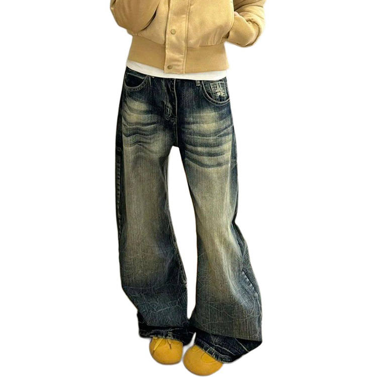 Cotton Gene Jeans Women's Vintage Blue Regular Moderate Wide Leg Pants