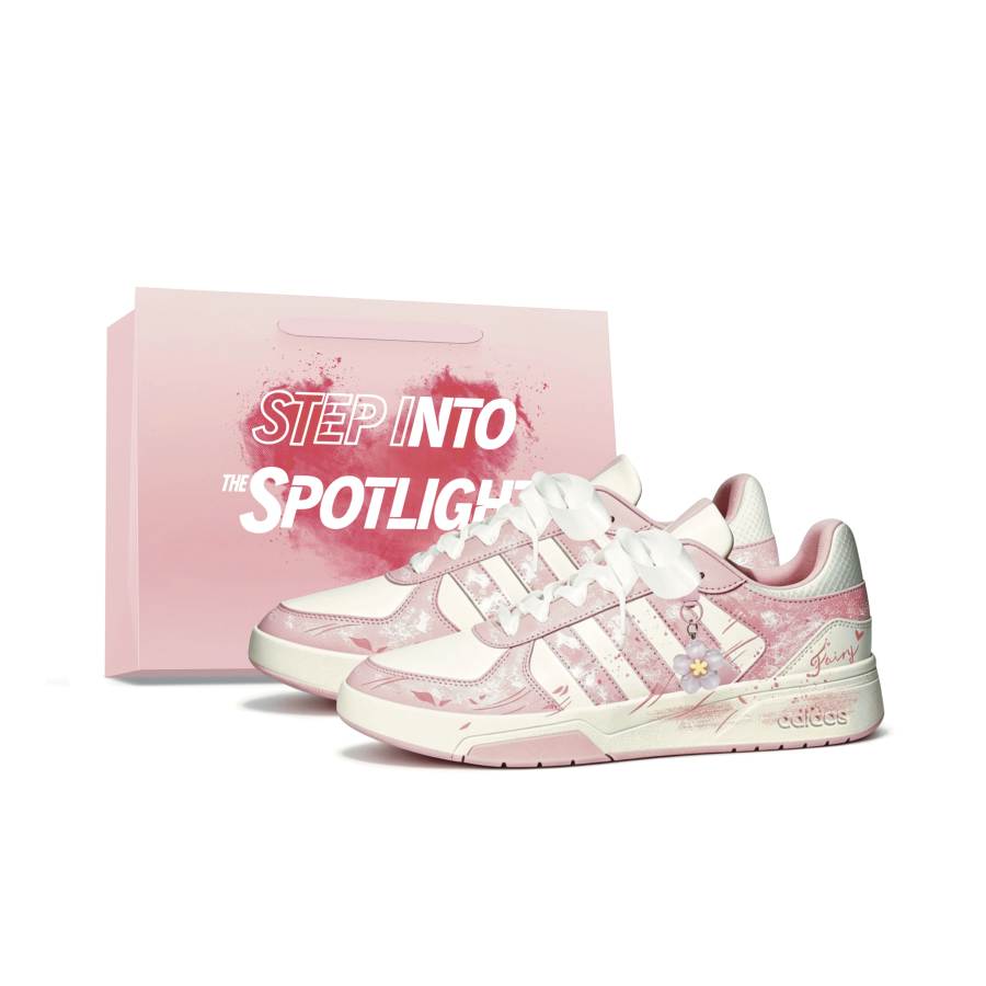Adidas Adidas COURTBEAT Flowing Sakura Slip Resistant Abrasion Resistant Low top Skateboard Shoes Unisex White Pink