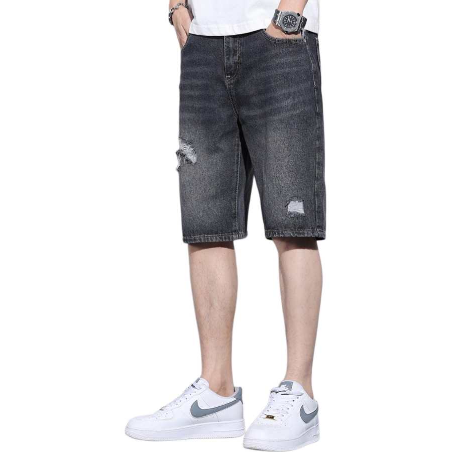 Tonlion Denim Shorts Unisex Black Thin