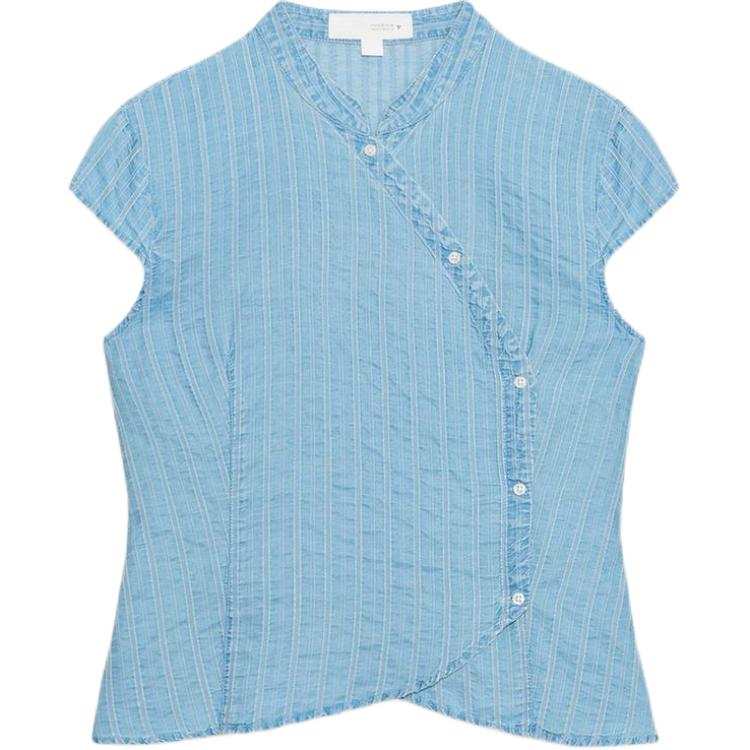 ZARA T Shirts Women's Light Blue Stand Collar