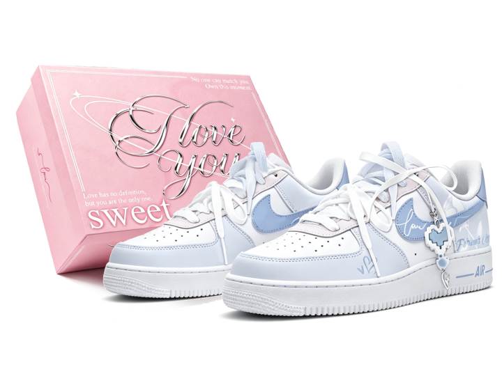 Nike Nike Air Force 1 No Duplication League Love Blue Leather Abrasion Resistant Low top Skateboard Shoes Unisex