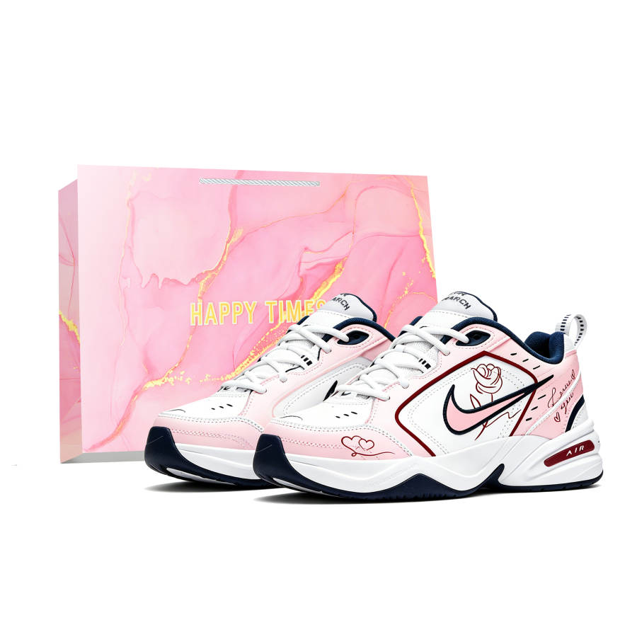 Nike Nike Air Monarch 4 Crimson Love Confession Slip Resistant Abrasion Resistant Low top Chunky Sneakers Unisex Pink White