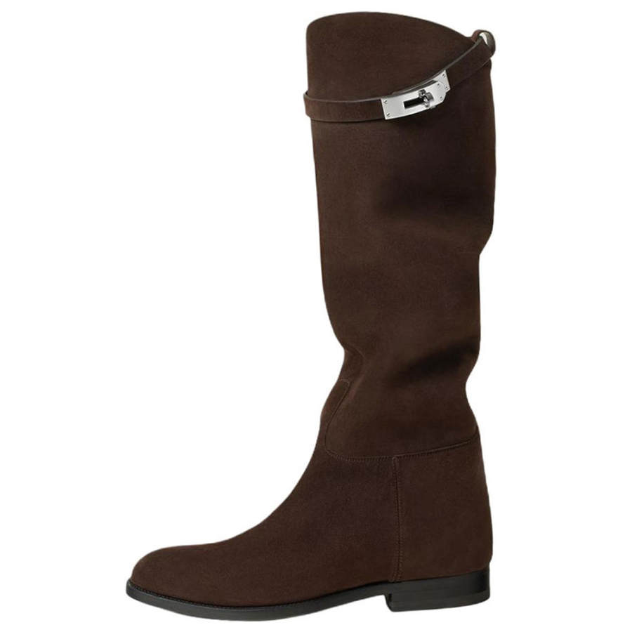 HERMES Jumping Knee high Boots Women's Ebony Brown
