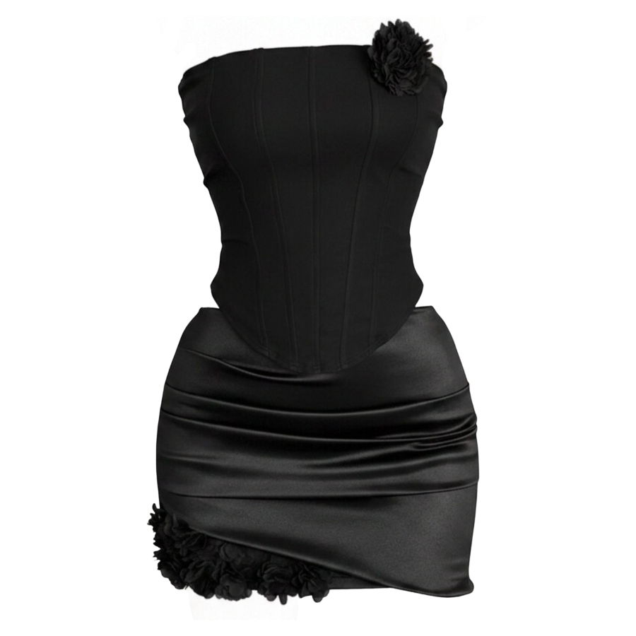 FINDSME GAGA Two Piece Skirt Sets Women's Strapless Top Moderate Short Skirt