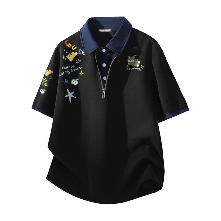 DEERWAY Polo Shirts Unisex Polo Collar Moderate Mock Two Piece