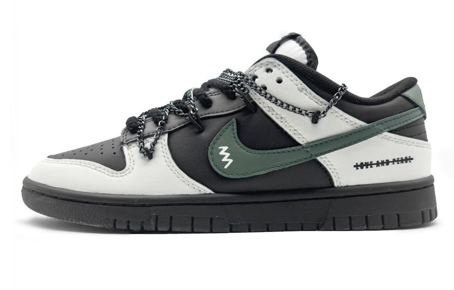 Nike Nike Dunk Dark Night Chain Leather Low top Kids' Skateboarding Shoes Black Green Teenagers