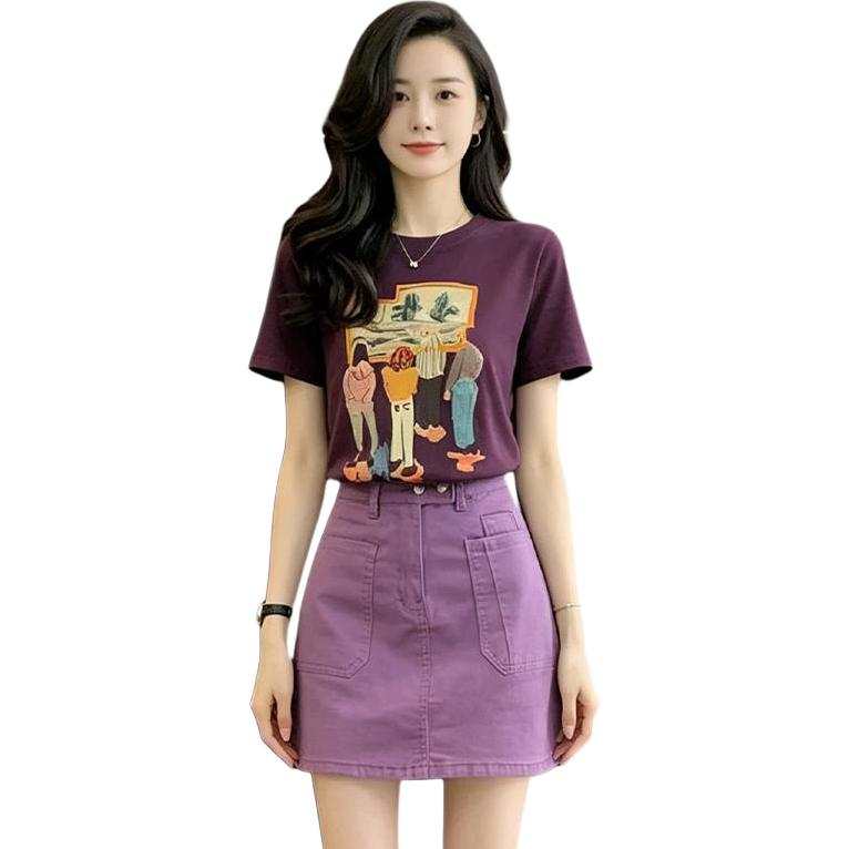 SIXUSICHOU Two Piece Skirt Sets Women's Crew Neck Thin Short Skirt