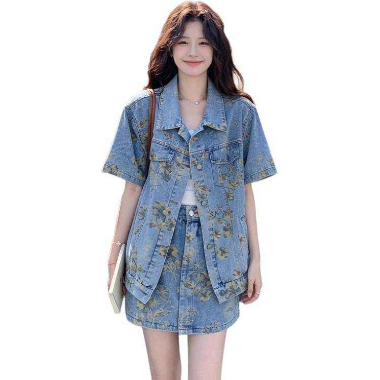 SIXUSICHOU Two Piece Skirt Sets Women's Lapel Thin Short Skirt