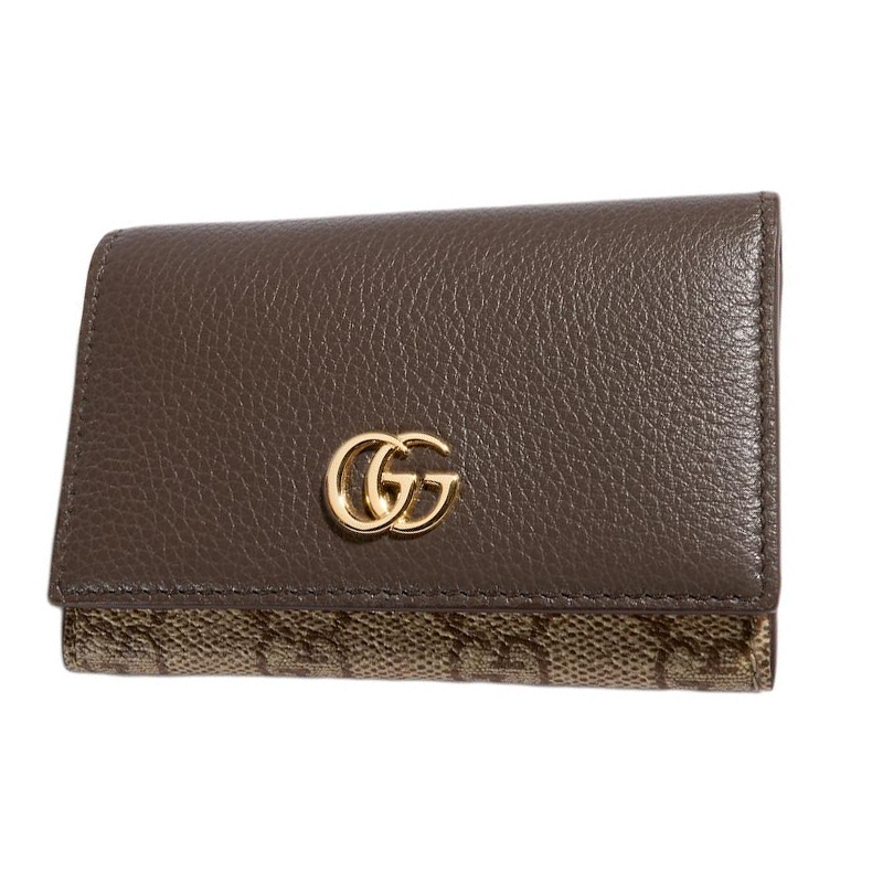 GUCCI GG Marmont Leather Card Holder Women's Dark Gray Umber & Sand