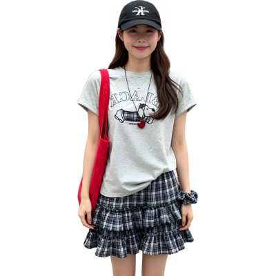 SIXUSICHOU Two Piece Skirt Sets Women's Crew Neck Thin Short Skirt