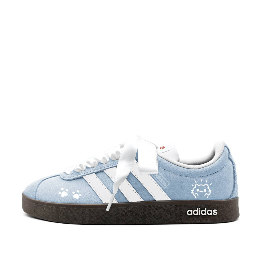 Adidas Adidas VL COURT 2.0 Cloud Kitten Leather Abrasion Resistant Lightweight Low top Skateboard Shoes Unisex Blue White