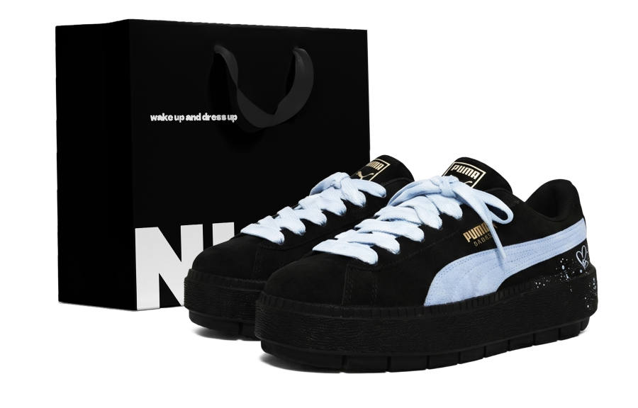 PUMA Platform Trace Galaxy Love Letter Cushioning Abrasion Resistant Low top Skateboard Shoes Women's Black Blue