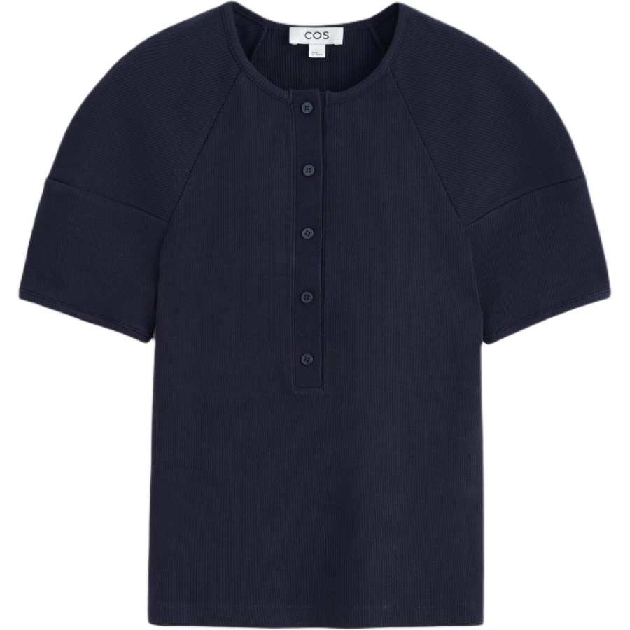 COS Knitwear Women's Navy Blue Henry Collar Moderate