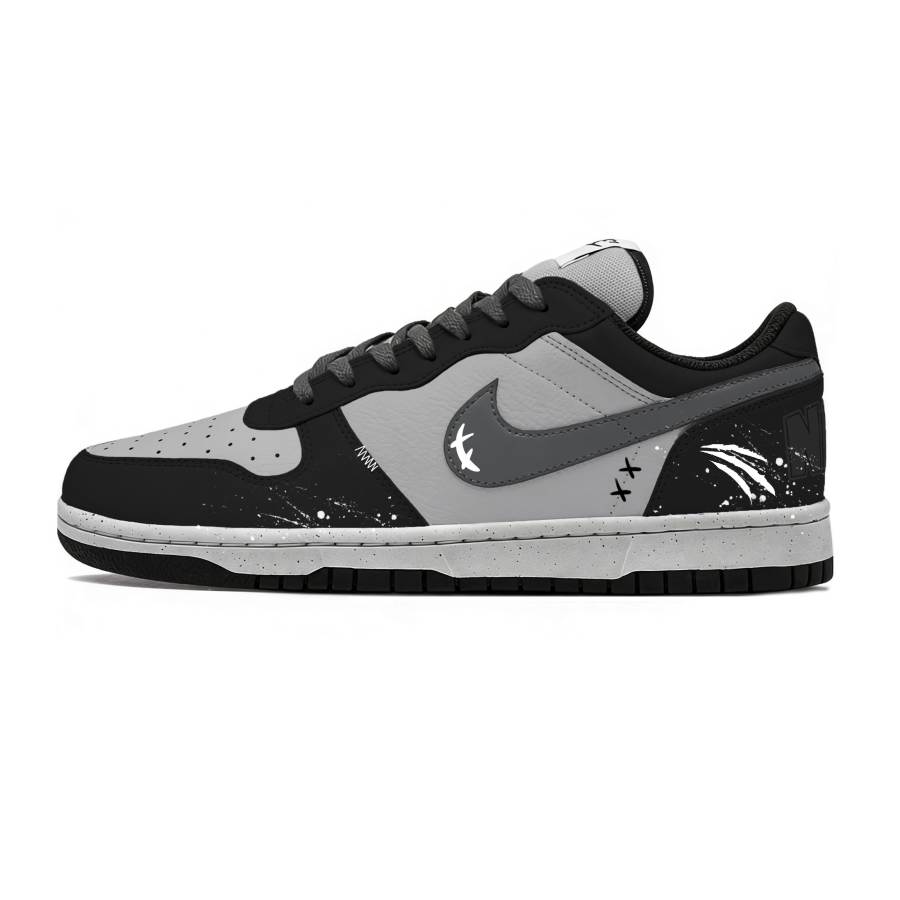 Nike Nike Big Gray Stars Leather Lightweight Breathable Support Height Increasing Low top Skateboard Shoes Men's Black Gray