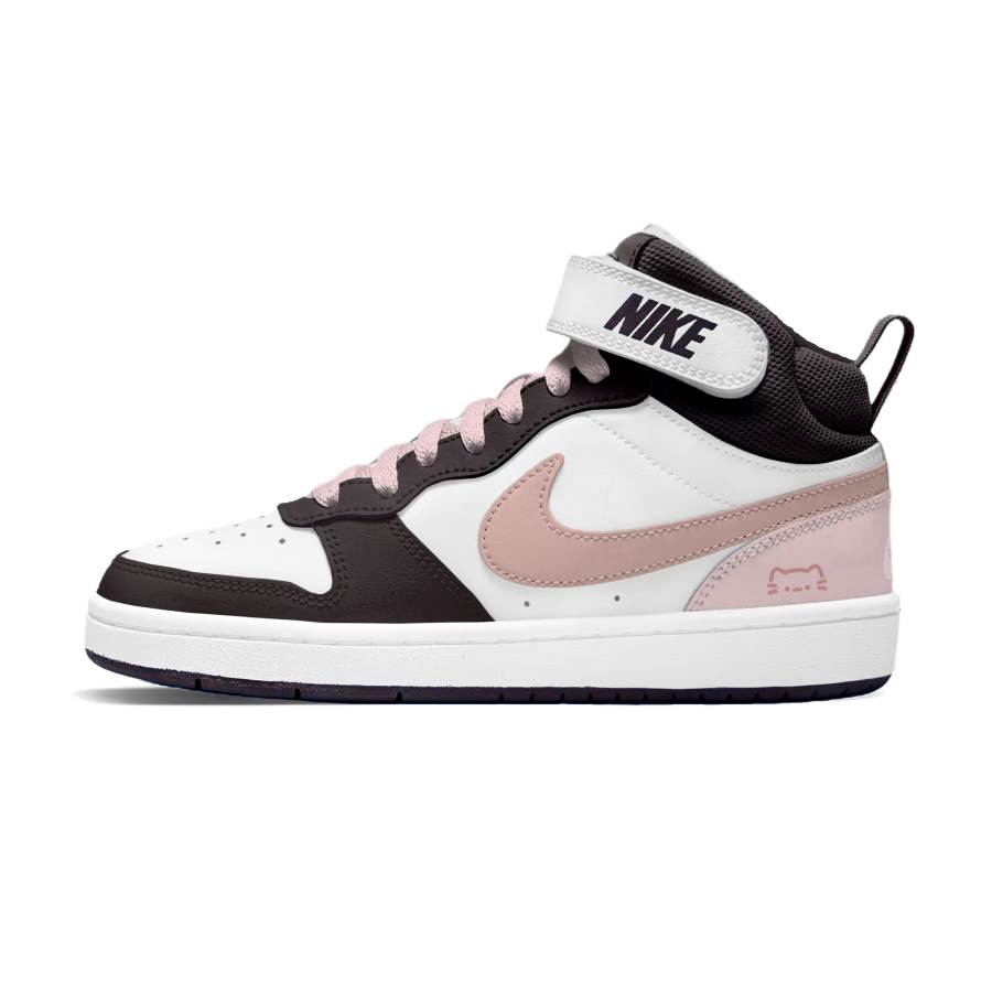 Nike Nike Court Borough 2 Peachy Cat Puff Leather Mid top Kids' Skateboarding Shoes Pink Teenagers