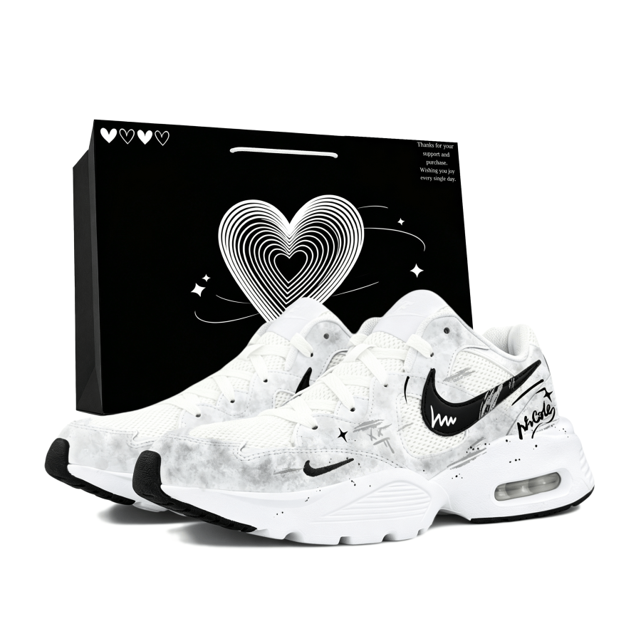Nike Nike Air Max Fusion Cushioning Slip Resistant Abrasion Resistant Low top Running Shoes Men's Black White Gray