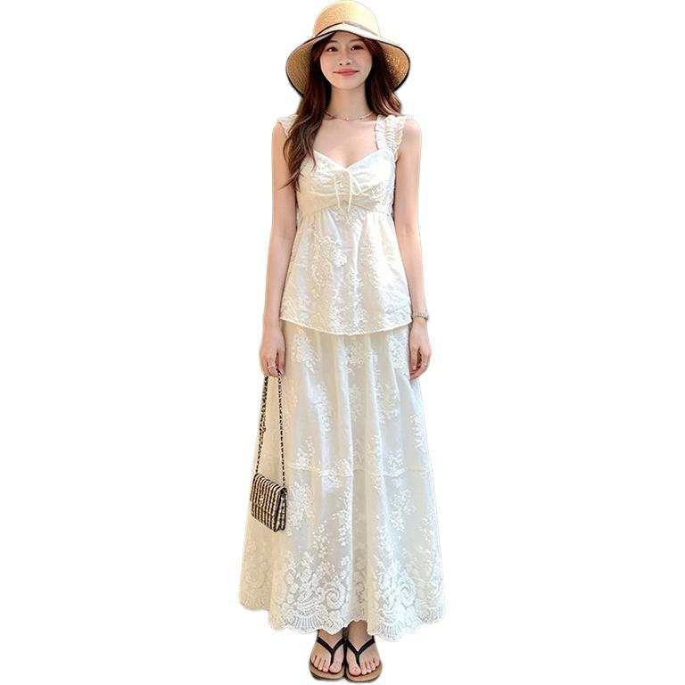 SIXUSICHOU Two Piece Skirt Sets Women's Camisole Thin Long Skirt