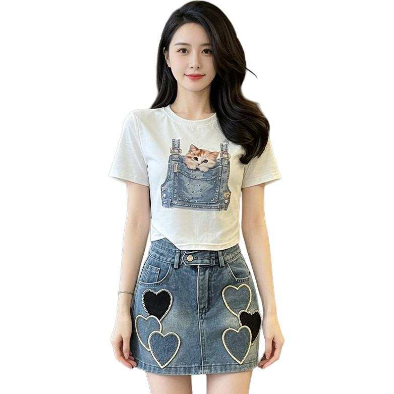 SIXUSICHOU Two Piece Skirt Sets Women's Crew Neck Thin Short Skirt