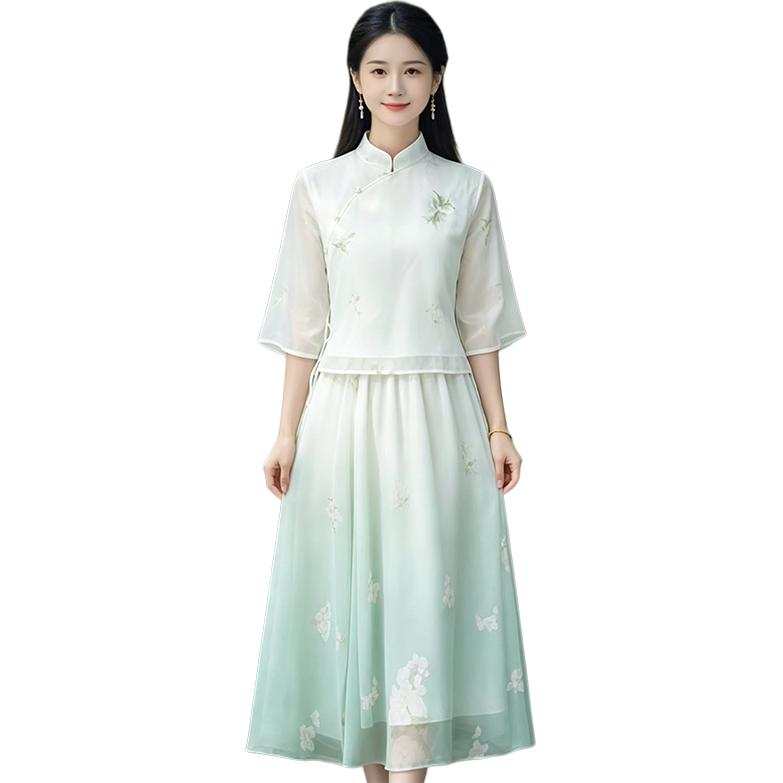 SIXUSICHOU Two Piece Skirt Sets Women's Stand Collar Thin Long Skirt