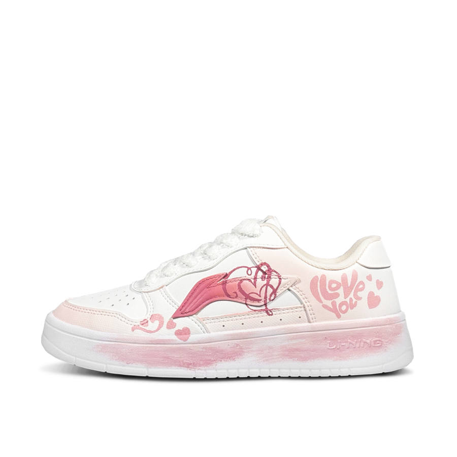 Li-Ning Li Ning Floating Boat Pink Heart Whispers Slip Resistant Abrasion Resistant Low top Skateboard Shoes Women's Pink White
