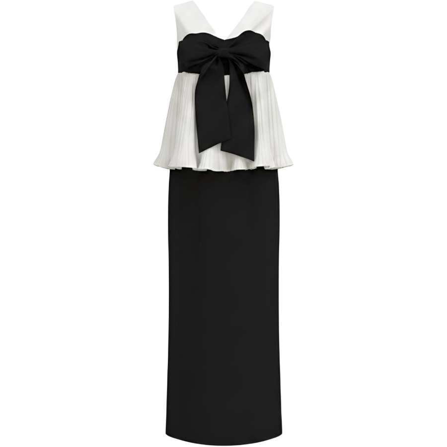 CHARM GLOW Two Piece Skirt Sets Women's V Neck Moderate Long Skirt