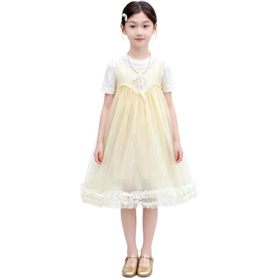 YALU Grade School Two Piece Skirt Sets Peter Pan Collar Moderate Midi Skirt