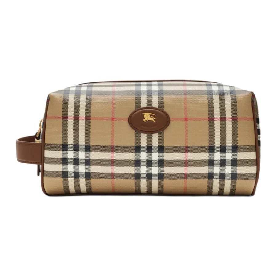 Burberry Cotton With Cow Leather Clutch Men's Archive Beige