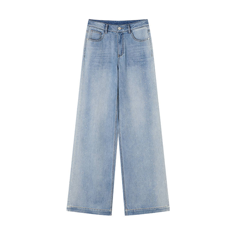 XIANGYING Jeans Women's Denim Blue Moderate Wide Leg Pants