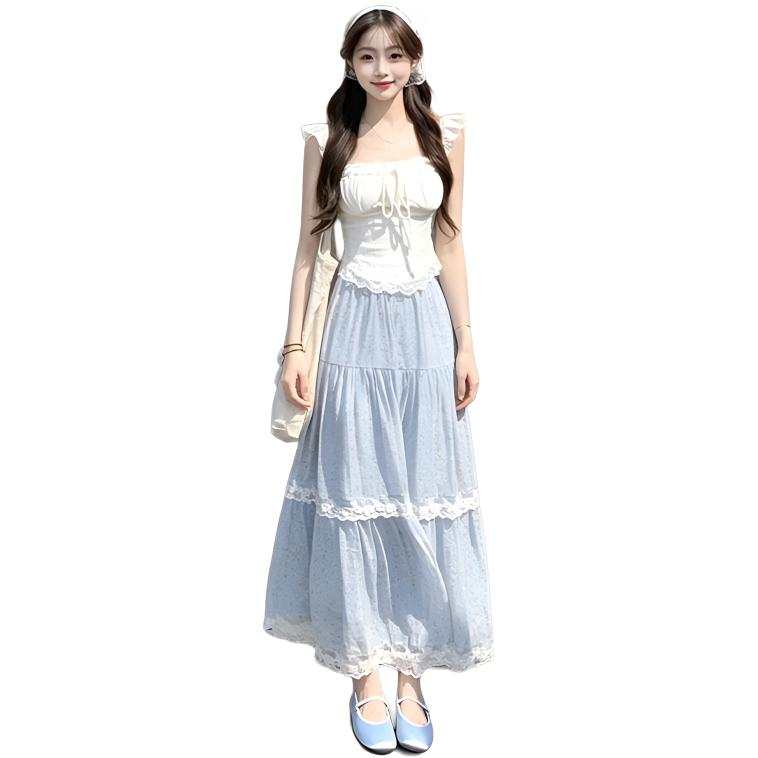 SIXUSICHOU Two Piece Skirt Sets Women's Camisole Thin Long Skirt