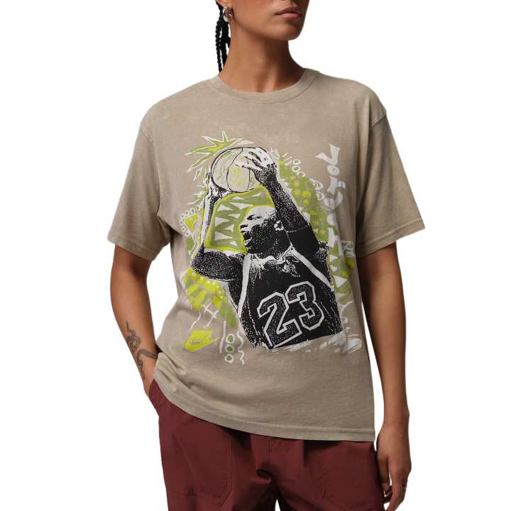 Jordan Jordan Flight T Shirts Women's Khaki/Sail White Crew Neck Moderate