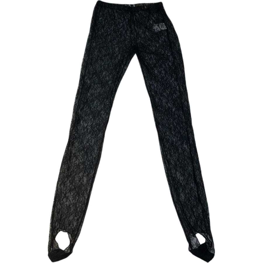 CHANEL Leggings Women's Black Thin Other