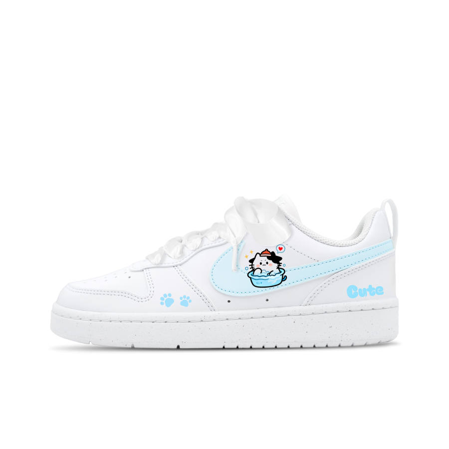 Nike Nike Court Borough Bathing Cat Low top Kids' Skateboarding Shoes Blue White Teenagers