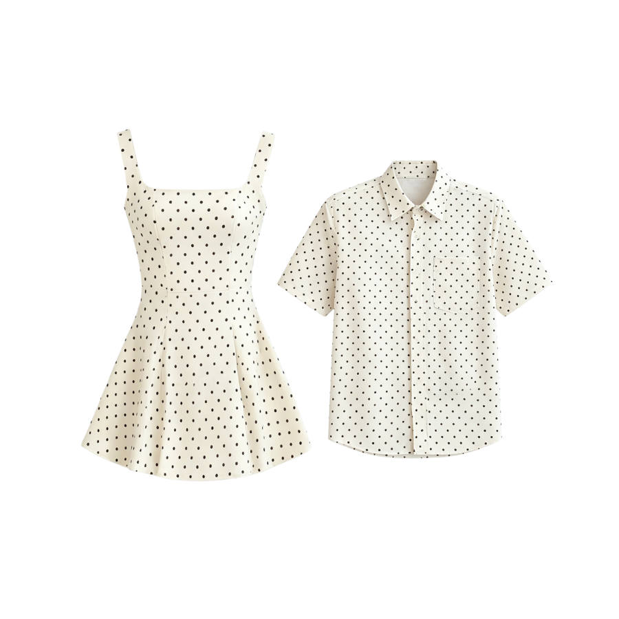 TUSHIFEI Couple Sets Women's Polo Collar Moderate Short Skirt