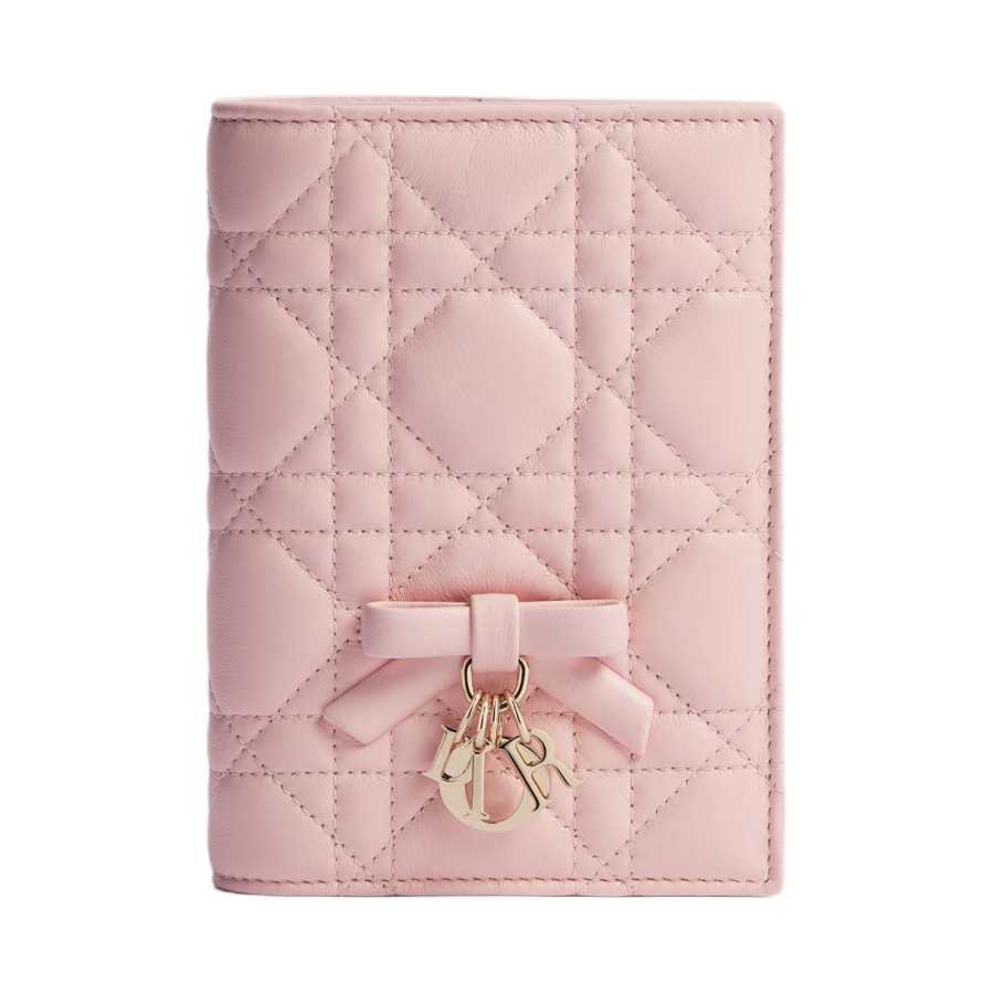 DIOR Lady Dior Sheepskin Passport Holder Women's Pink
