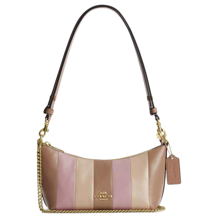 COACH Leather Shoulder Bag Medium Women's Gold & Taupe