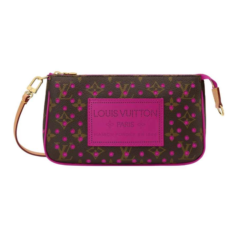 LOUIS VUITTON POCHETTE ACCESSOIRES Coated Canvas Shoulder Bag Women's Rose Red & Brown